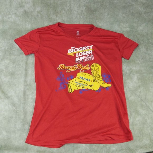 EUC Green Layer Solid Red Graphic Tee 2015 Biggest Loser Size XL  S1-8372 - Picture 1 of 7